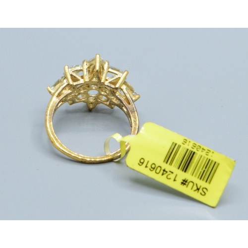 117 - New with Tag 925 silver/gold ladies starburst gem set statement ring the head is 22x17mm size P