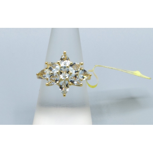 117 - New with Tag 925 silver/gold ladies starburst gem set statement ring the head is 22x17mm size P