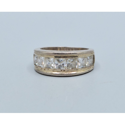 130 - 925 silver ladies 7 stone 1/2 eternity ring size N