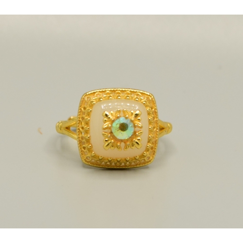 134 - 925 silver and gold ladies square set cream quarts and citrine raised halo ring size M