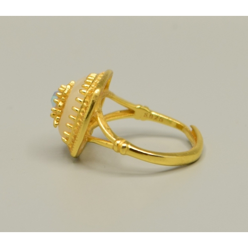 134 - 925 silver and gold ladies square set cream quarts and citrine raised halo ring size M