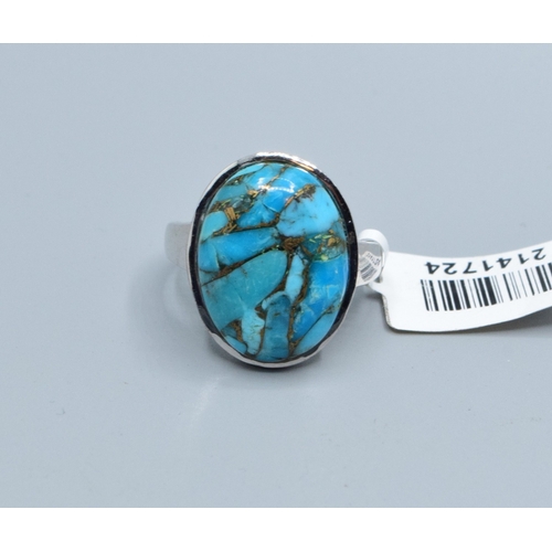 192 - New with tag ladies oval cabochon Turquoise dress ring the head being 22x17mm size Q