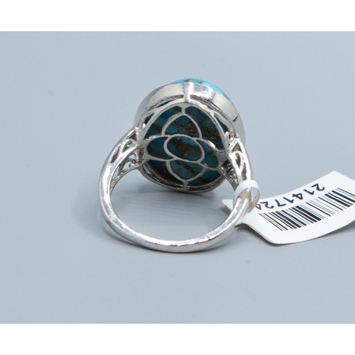 192 - New with tag ladies oval cabochon Turquoise dress ring the head being 22x17mm size Q
