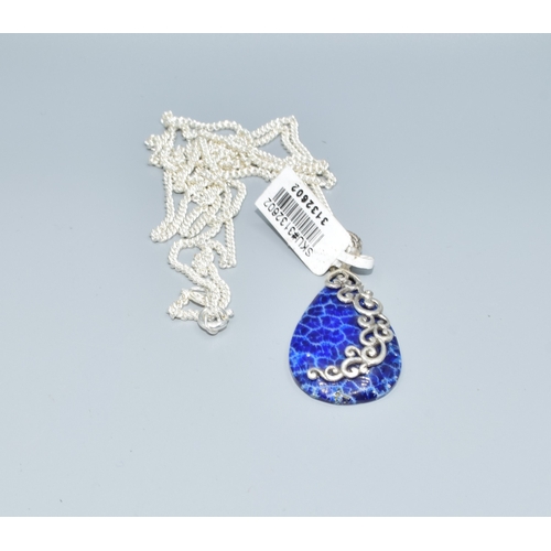 56 - 925 silver Tear drop pendant necklace new with tags on a 925 silver neck chain of 80cm also new