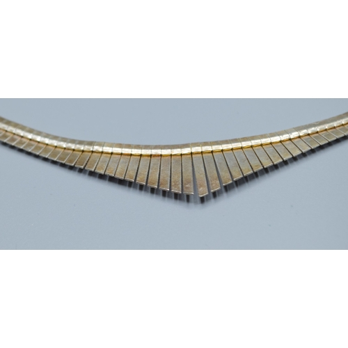 97 - 925silver and gold mix Cleopatra style flat link necklace with lobster claw catch 44cm long, 2cm at ... 