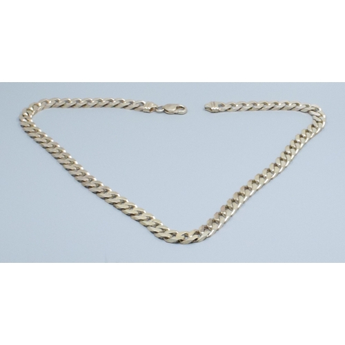 127 - 925 silver heavy flat link neck chain with lobster claw catch 50cm long 62grams