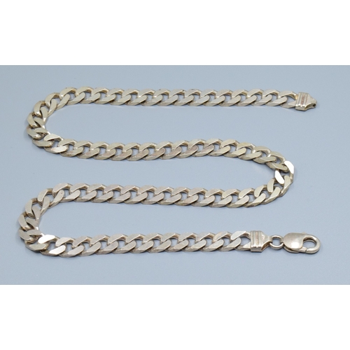 127 - 925 silver heavy flat link neck chain with lobster claw catch 50cm long 62grams