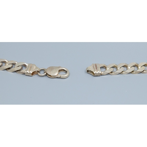 127 - 925 silver heavy flat link neck chain with lobster claw catch 50cm long 62grams