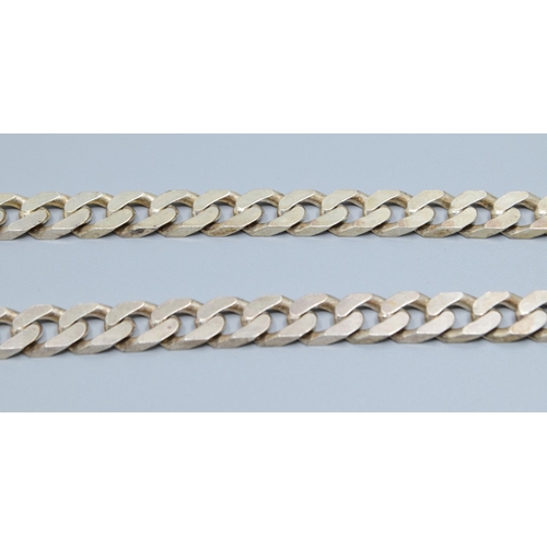 127 - 925 silver heavy flat link neck chain with lobster claw catch 50cm long 62grams