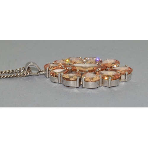 324 - Large heavy 925 silver Citrine coloured pendant necklace on a 925 silver chain 50cm long