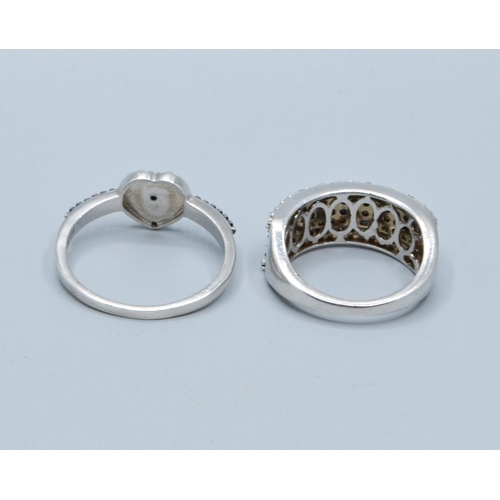 70 - 2 x Blue accent Diamond&nbsp; 925 silver ring size L and S