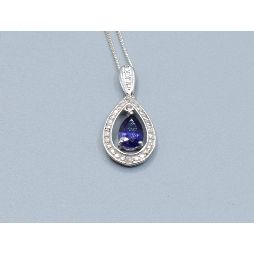 72 - Amethyst and Diamond 925 silver pendant necklace and ring size L