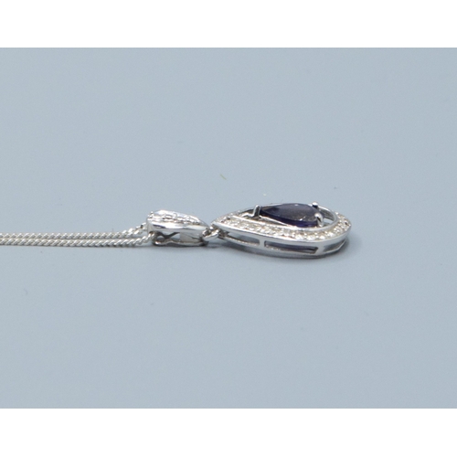 72 - Amethyst and Diamond 925 silver pendant necklace and ring size L