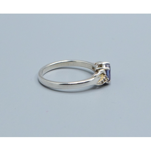 72 - Amethyst and Diamond 925 silver pendant necklace and ring size L