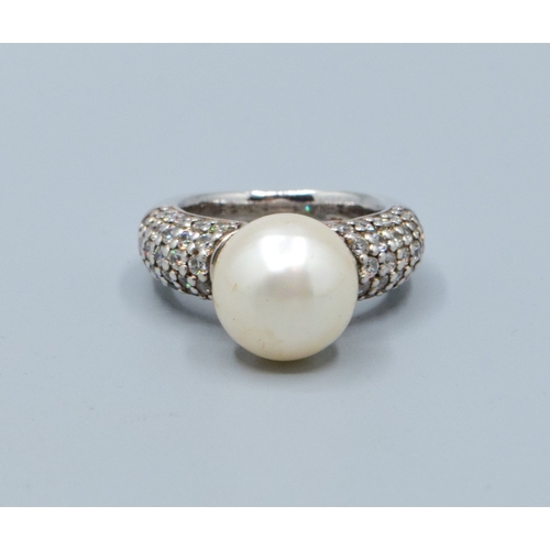 160 - Thomas Sabo Pearl and White gem stone 925 silver ring size N