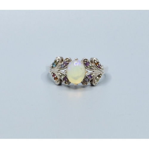 163 - TGGC Opal multi gem set 925 silver ring size P