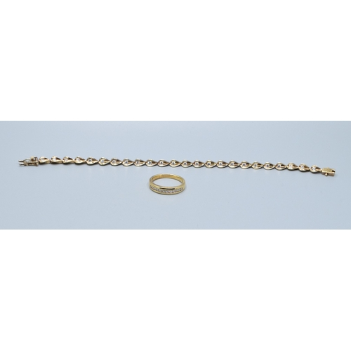 262 - 925 silver gilt white gem set Bracelet and ring size P