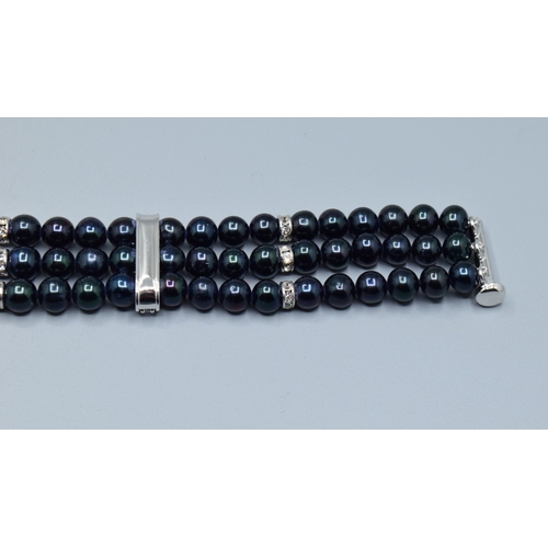 355 - Black Cultured Pearl 925 silver necklace and bracelet