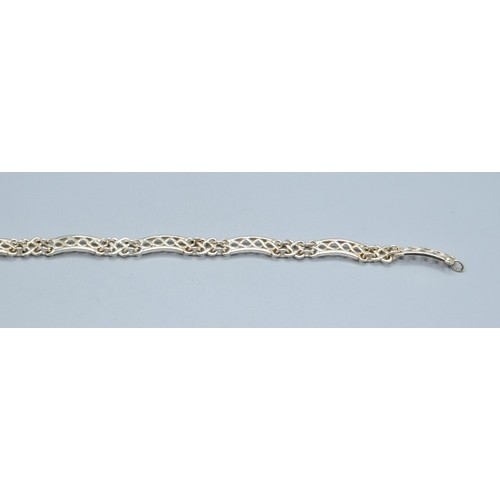148 - 925 silver very unusual design neck chain with a flat box  and scroll design with lobster claw catch... 