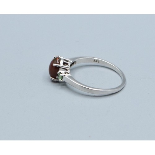 321 - Fire Opal and peridot 925 silver ring size O