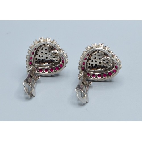 358 - Vintage Glitzy gem set sterling silver clip on earrings