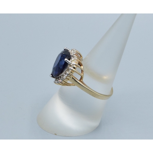 44 - 925 silver ladies Heart shape Sapphire halo design ring in a claw setting size P