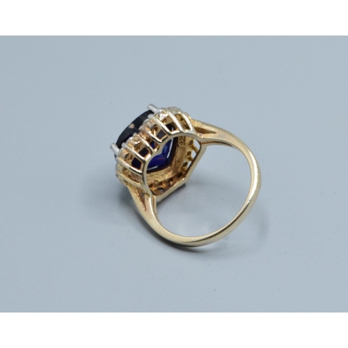 44 - 925 silver ladies Heart shape Sapphire halo design ring in a claw setting size P