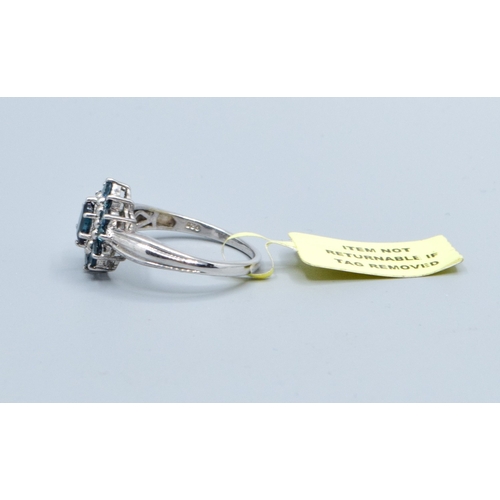 360 - New with Tag ladies 925 silver Sapphire and gem stone halo cluster ring size O