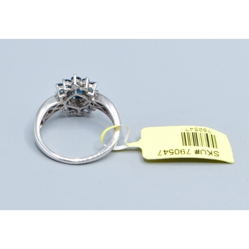 360 - New with Tag ladies 925 silver Sapphire and gem stone halo cluster ring size O