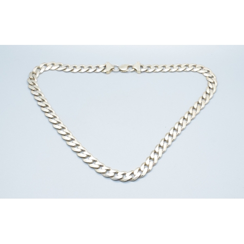 12 - Good heavy flat link 925 silver neck chain with lobster claw catch 52cm long 1.0cm wide 100grams