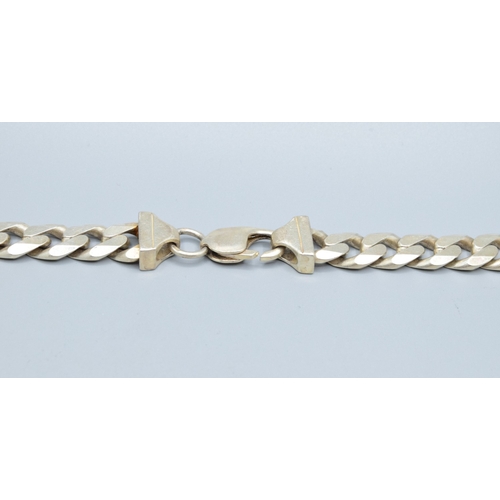 12 - Good heavy flat link 925 silver neck chain with lobster claw catch 52cm long 1.0cm wide 100grams