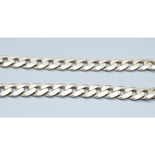 12 - Good heavy flat link 925 silver neck chain with lobster claw catch 52cm long 1.0cm wide 100grams