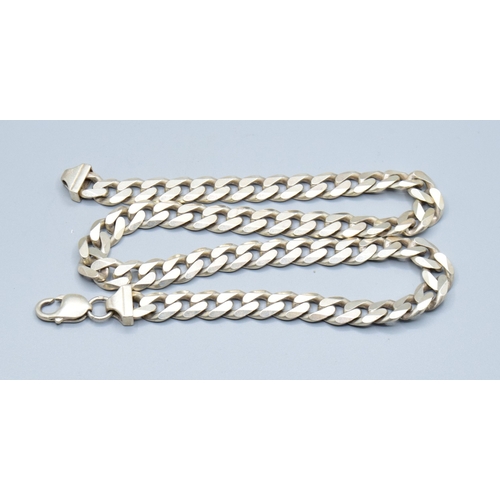 12 - Good heavy flat link 925 silver neck chain with lobster claw catch 52cm long 1.0cm wide 100grams