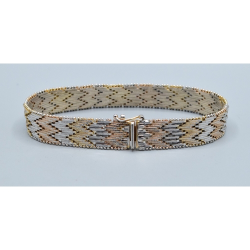 14 - Two colour silver and gilt chevron weave mesh bracelet 19cm long 1.0cm wide&nbsp;
