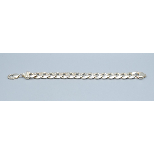22 - Good heavy 925 silver flat link bracelet with lobster claw catch 20cm long 1.4cm wide 53grams