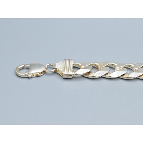 22 - Good heavy 925 silver flat link bracelet with lobster claw catch 20cm long 1.4cm wide 53grams
