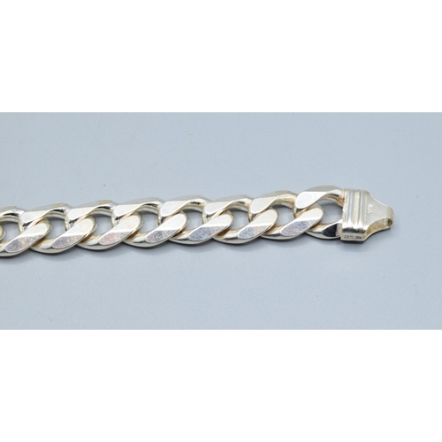 22 - Good heavy 925 silver flat link bracelet with lobster claw catch 20cm long 1.4cm wide 53grams