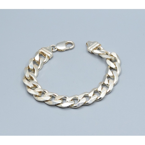 22 - Good heavy 925 silver flat link bracelet with lobster claw catch 20cm long 1.4cm wide 53grams