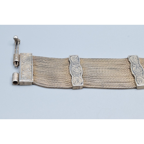 26 - Unusual vintage Edwardian silver design mesh screen bracelet with pin clasp 19cm long 2.5cm wide 47g... 
