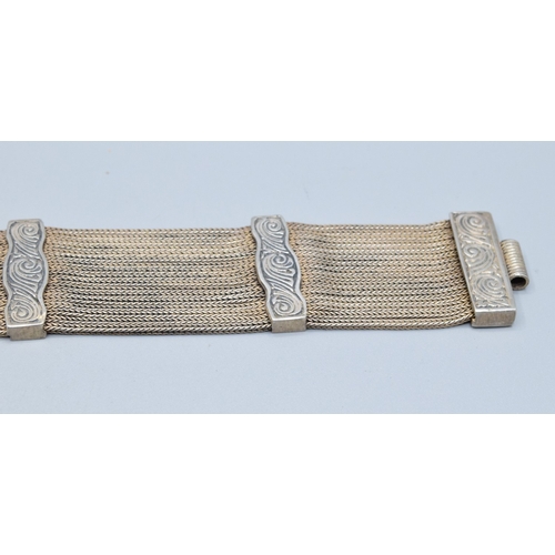 26 - Unusual vintage Edwardian silver design mesh screen bracelet with pin clasp 19cm long 2.5cm wide 47g... 