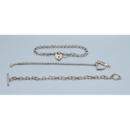 43 - 3 x 925 silver bracelets of differing styles all 18cm long 33grams