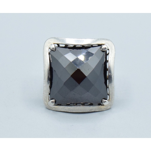 11 - Huge facetted Smokey quartz ladies square shape 925 silver  statement ring head being 28mm square si... 
