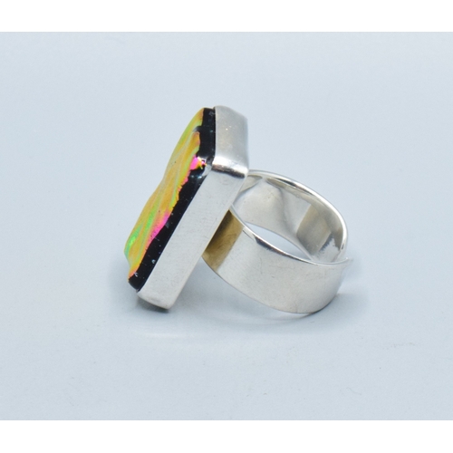 13 - 925 silver ladies Rainbow Hematite oblong shape dress ring with adjustable size size O