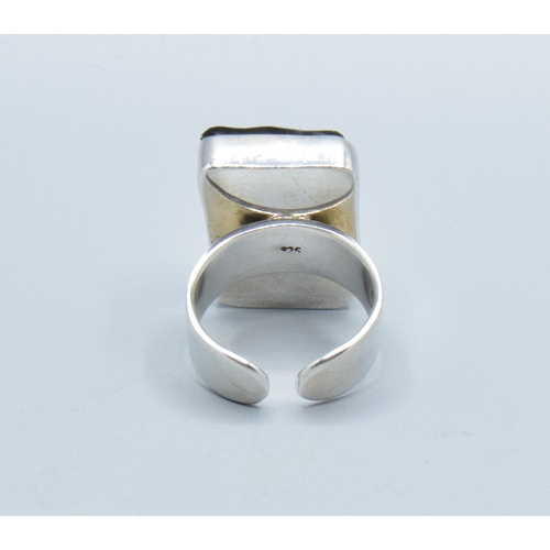 13 - 925 silver ladies Rainbow Hematite oblong shape dress ring with adjustable size size O
