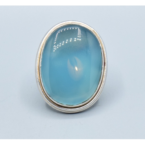 15 - Huge ladies 925 silver oval Agate statement ring the head being 35x28mm in an enclosed setting size&... 