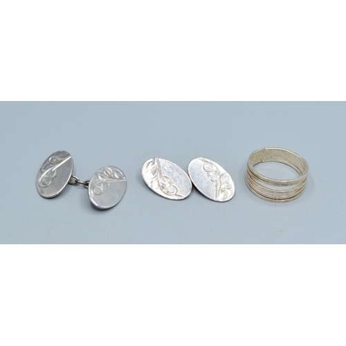 204 - Mixed 925 silver jewellery 2 925 silver bangles a 925 silver ring together with 925 silver cufflinks... 