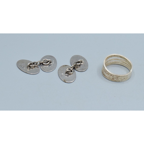 204 - Mixed 925 silver jewellery 2 925 silver bangles a 925 silver ring together with 925 silver cufflinks... 