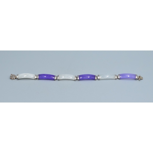 208 - Chinese Lavender and White Jade mixed with 925 silver attachments bracelet 19cm long 8mm wide&nbsp;