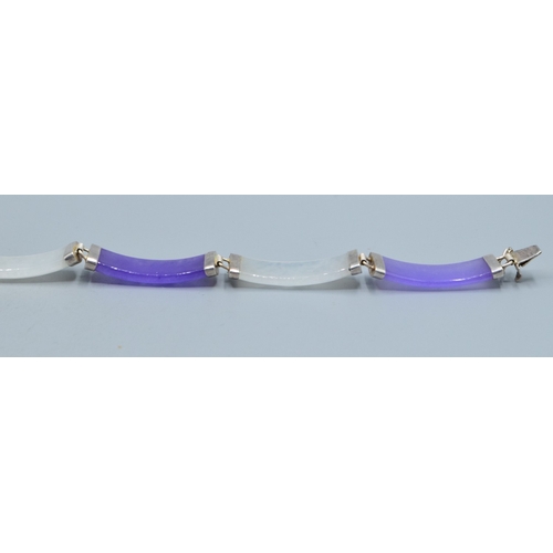 208 - Chinese Lavender and White Jade mixed with 925 silver attachments bracelet 19cm long 8mm wide&nbsp;