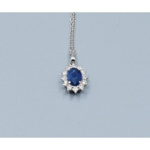 279 - 9ct white gold ladies Sapphire and Diamond pendant necklace